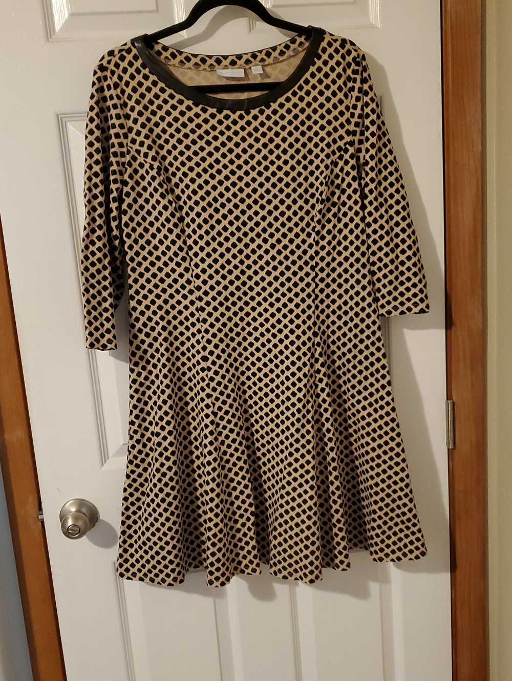New York & Company Womens Black and Cream Patterned Fit & Flare Dress
